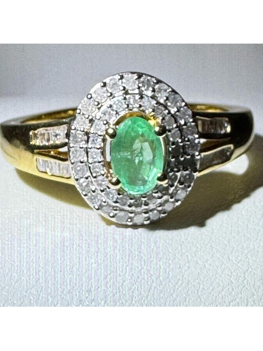 Emerald & Diamond Halo Ring in Yellow Gold Vermeil Over Sterling Silver